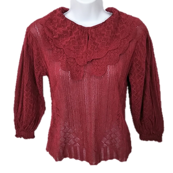 NWT Zara Pointelle Ruffle Collar Sweater - Picture 2 of 7